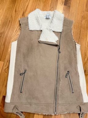 Firth Sherpa-Trim Taupe Suede Moto Vest